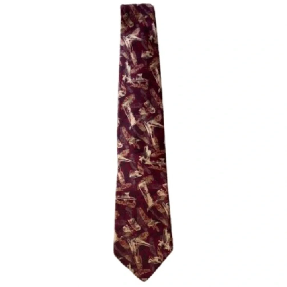 Fendi Burgundy Tie with abstract Pattern of reds, gold and gray